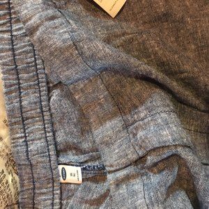 New denim colored linen wide leg, elasticized waist pants